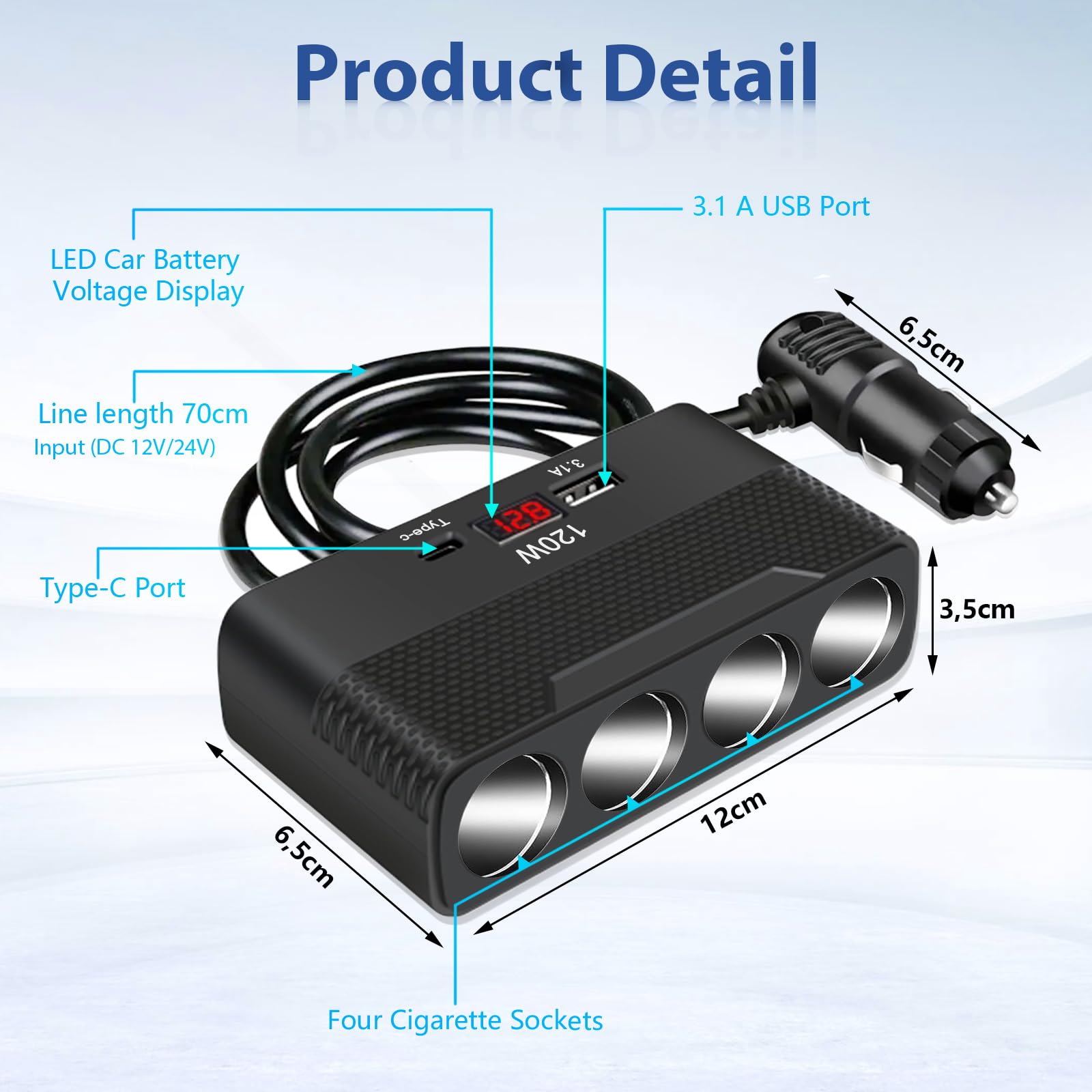 Accendisigari Sdoppiatore Presa per Auto: Qidoe 120W 3 Prese