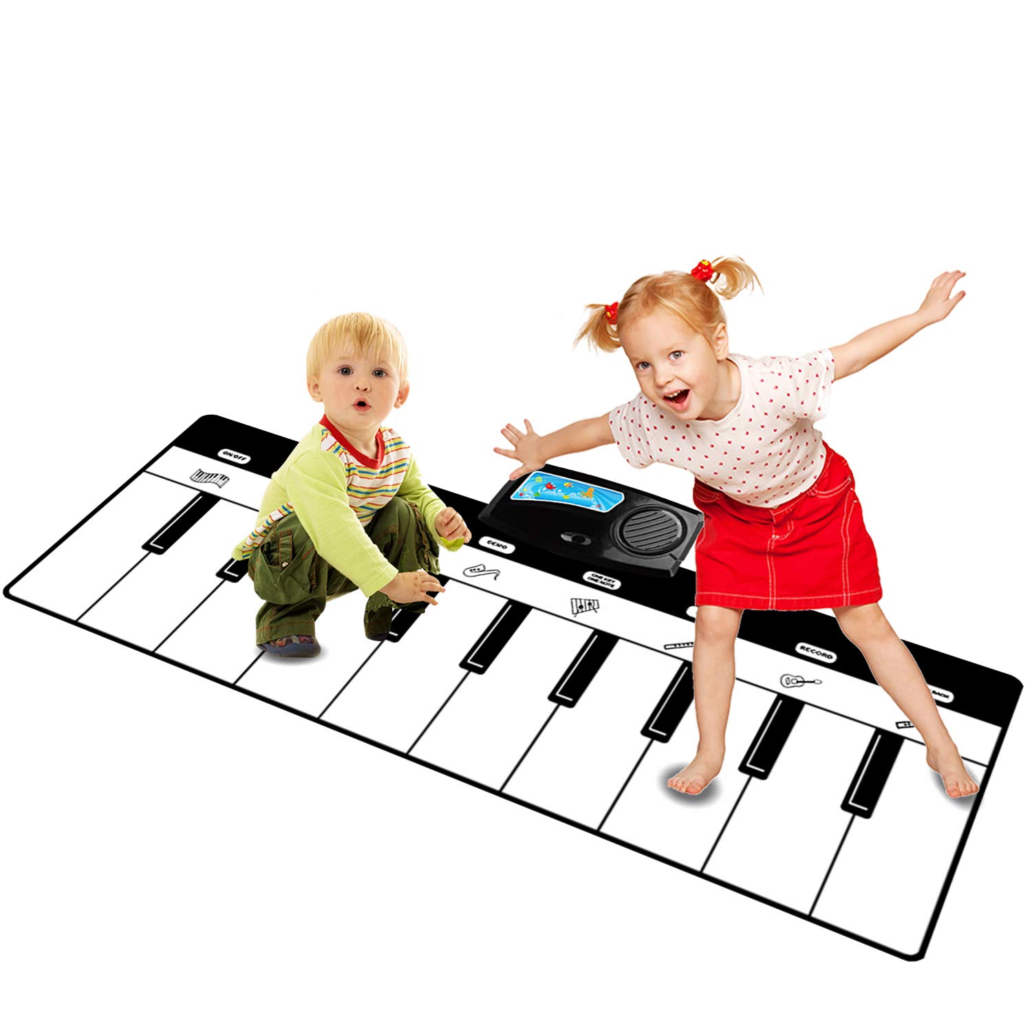 Rangebow Piano Musical Mat, Kids Touch Play Electronic Music Instruments Piano Keyboard Playmat for Singing Songs Dancing Fun Learning for Early Education Gift Black and White 36x110cm