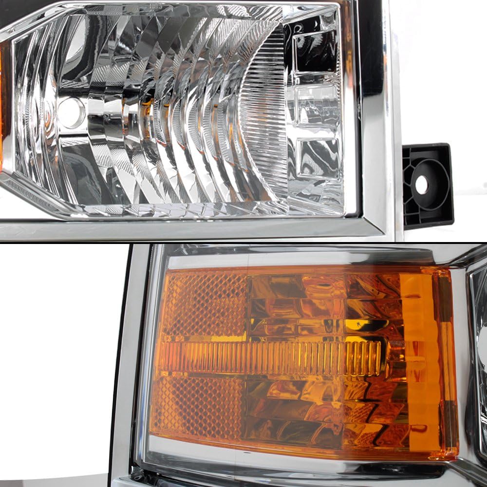 AKKON - For 2014 2015 Chevy Silverado 1500 Pickup Truck Chrome Clear Projector Headlight Lamp Assembly Driver + Passenger Side