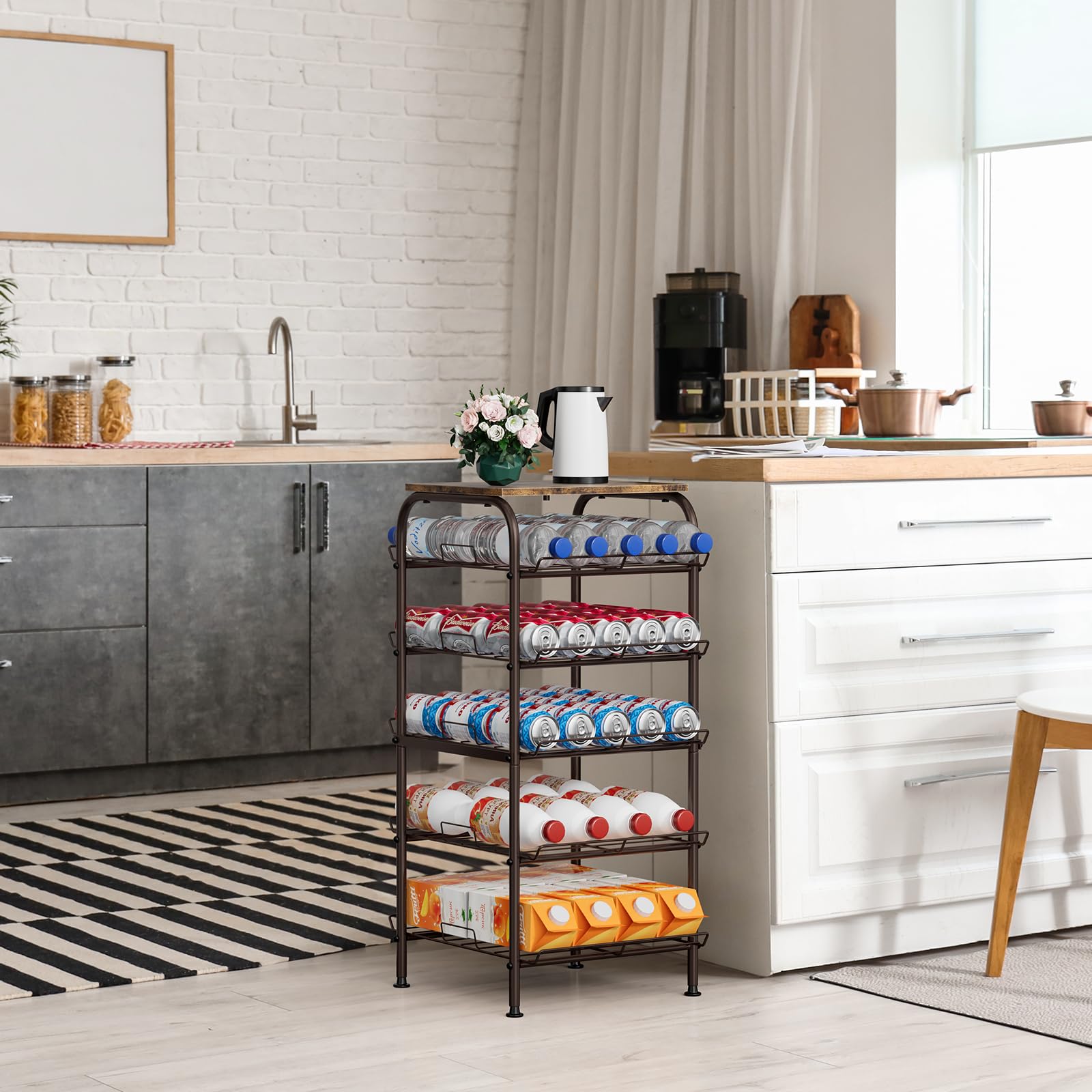 Organizador de botellas de agua de 5 niveles, soporte para botellas de agua, estante de almacenamiento de agua embotellada de gran capacidad, estante de metal para latas de refrescos, bebidas, estante