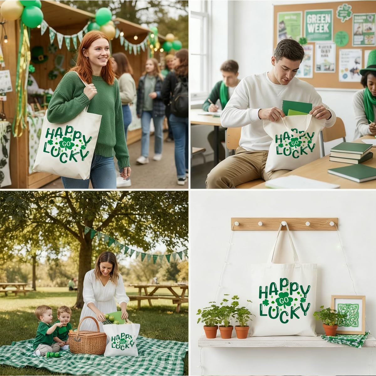 St. Patrick's Day Tote Bag Canvas Handbag Grocery Bags for Shopping Travel Party - Image 2
