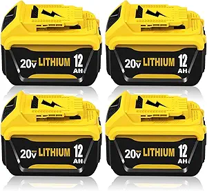 4Packs 12.0Ah DCB206 Replacement for Dewalt 20v Max Battery Lithium Compatible with Dewalt 20 Volt Battery Compatible with 20v DCB206 DCB201 DCB203 DCB207 DCB205 DCB204 Cordless Power Tools (12.0Ah)