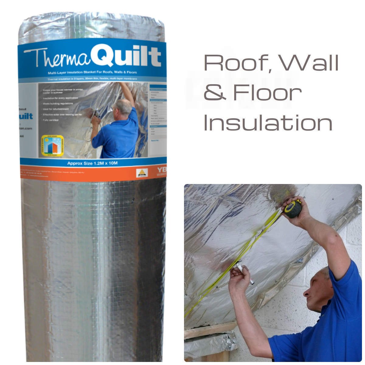 Geakv Thermaquilt Multi-foil 9 Layers Aluminum Thermal Insulation, 1.2m x 10m (12 sq.m.), INSULATION for Buildings or Structures