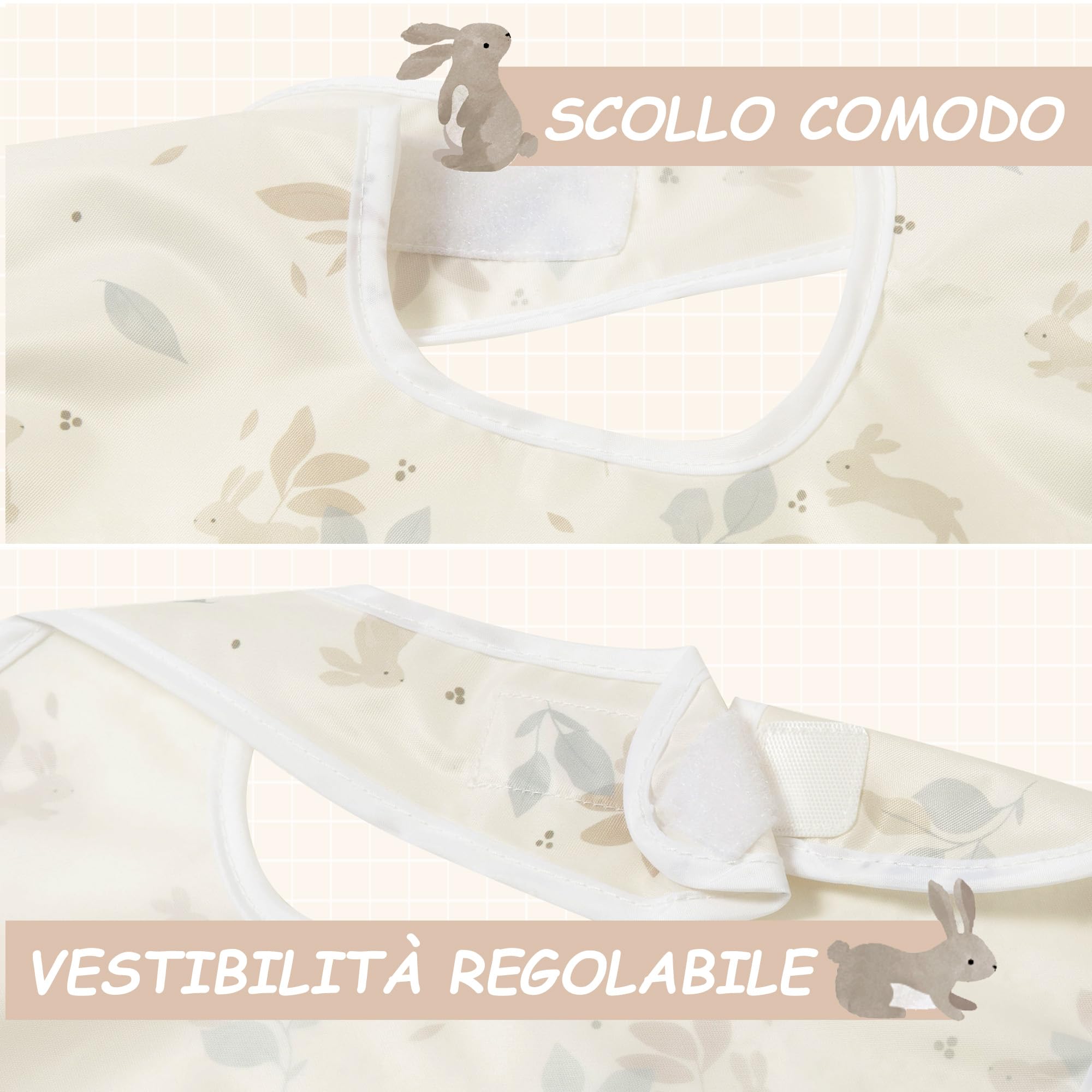 Little Dimsum Bavaglini Neonato Impermeabili con Tasca，Set di 3 Bavaglino Impermeabile per Alimentazione,Regolabile e Facile da Lavare per 6-36 Mesi(Coniglio&Foglie&Alpaca)