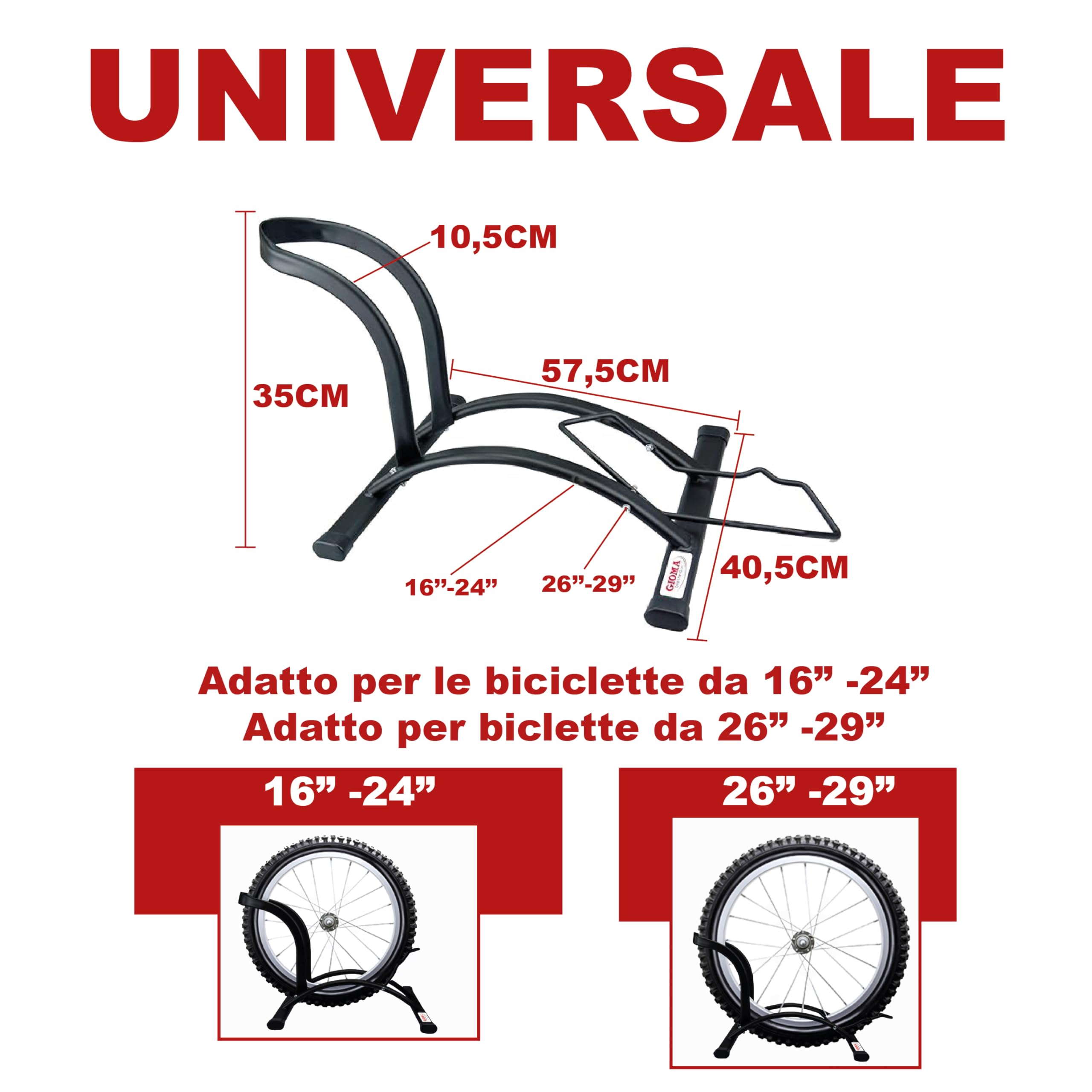 Gioma Bikestand Giosy Caballete Soporte Estacionamiento Bicicletas, Unisex adulto, Negro, 100% MADE IN ITALY