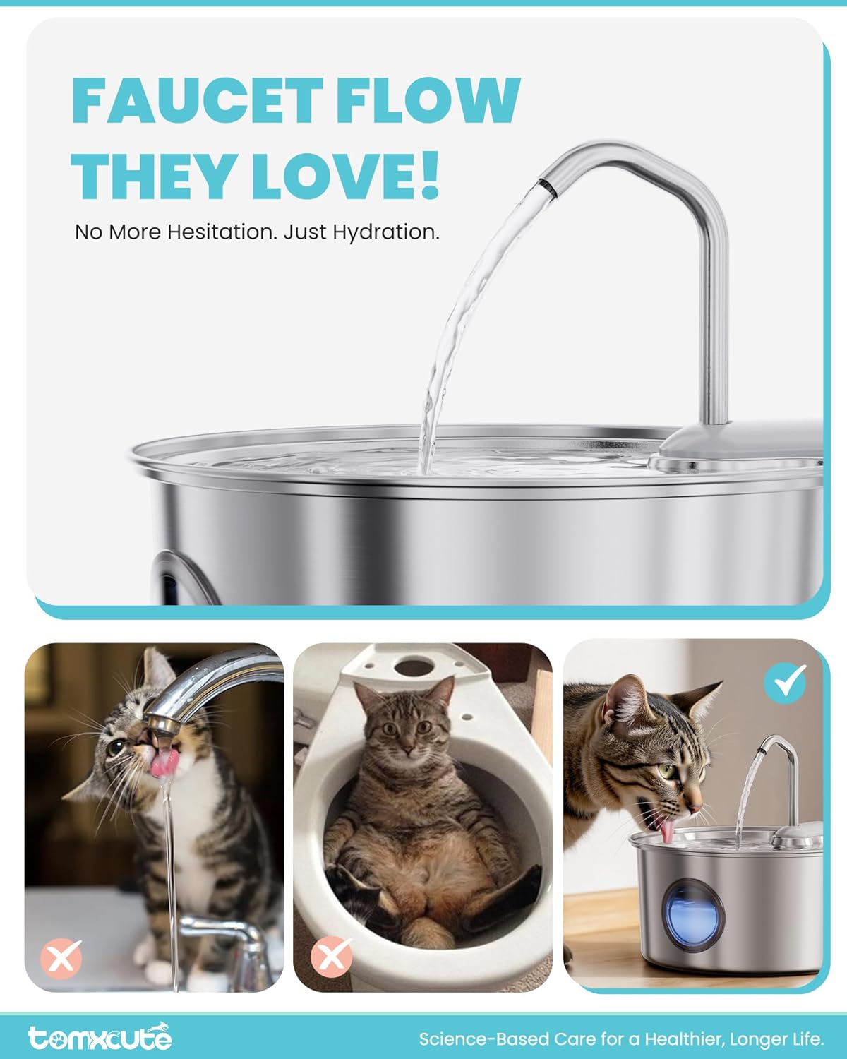 Cat Water Fountain Stainless Steel - 108oz/3.2L Large Capacity Cat Fountain for Drinking, Ultra Quiet Metal Pet Water Fountain for Cats, Dogs, Multiple Pets - Image 6