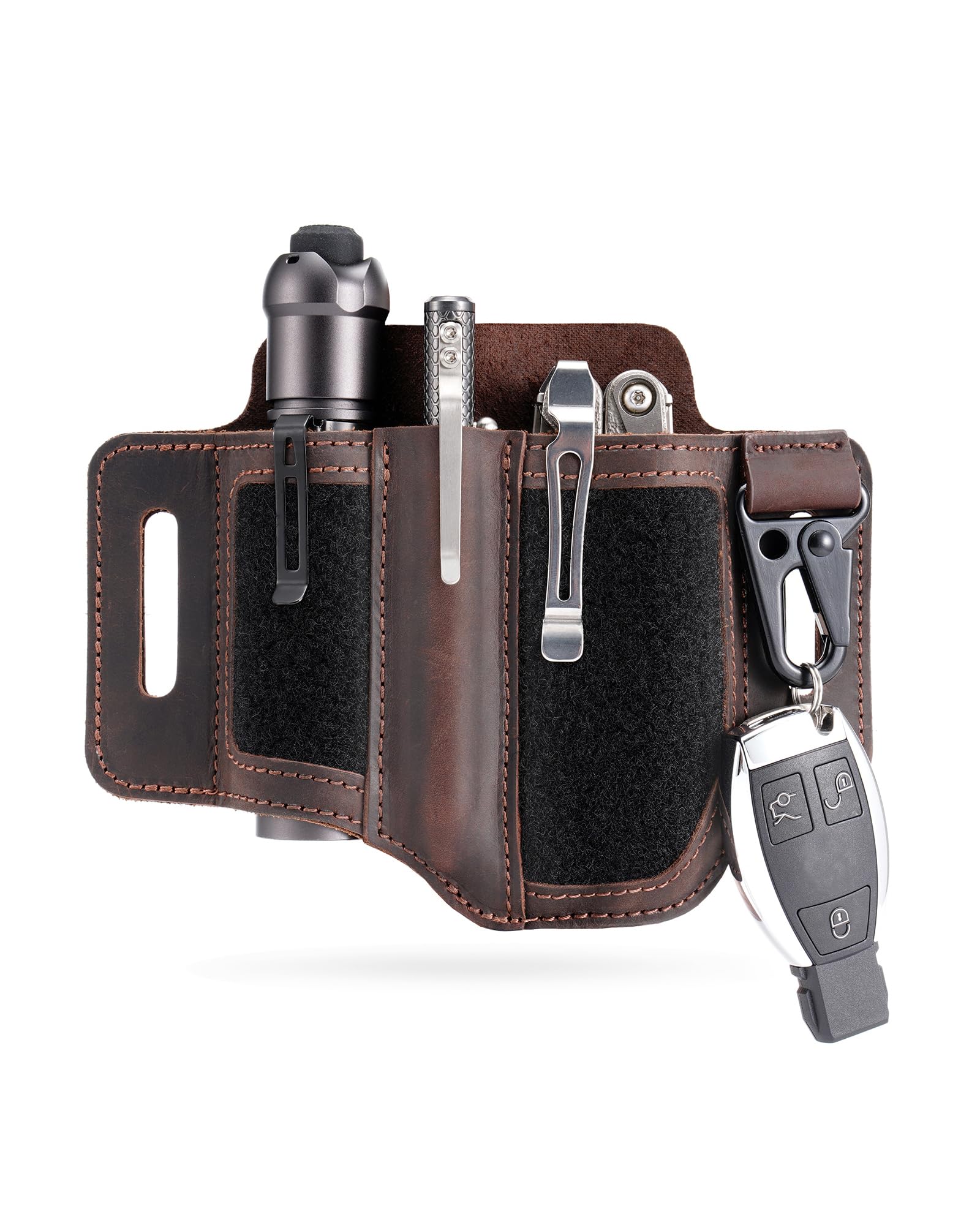 VIPERADE PL3 Multitool Leather Sheath with DIY Patch Area, EDC Pocket Organizer for Men, Leatherman Sheath Flashlight and Pen Holder, EDC Belt Organizer with Key Holder (Dark Brown)