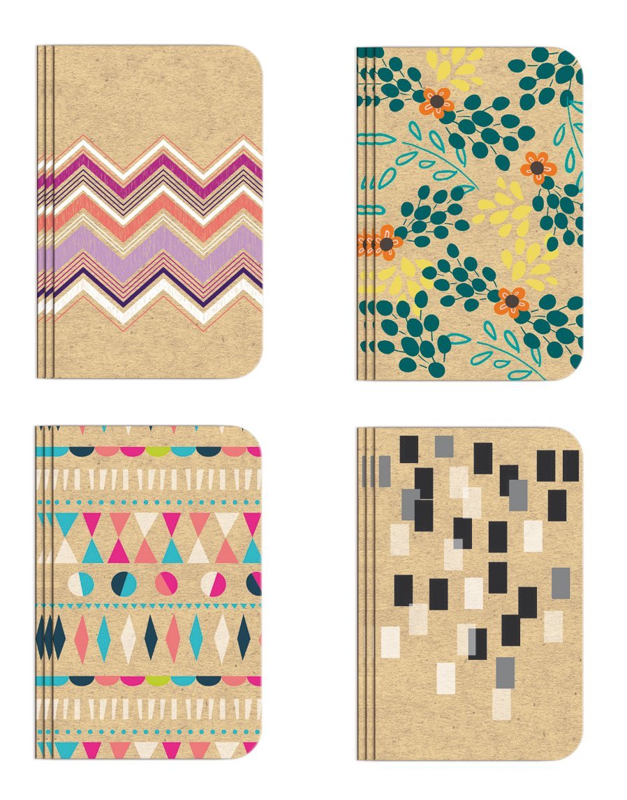 Pocket Notebook Set (12 NotebooksTotal) 3.25 x 5.25 Lined Pages, Stitched Binding, 4 Different Designs Stationery Notepad