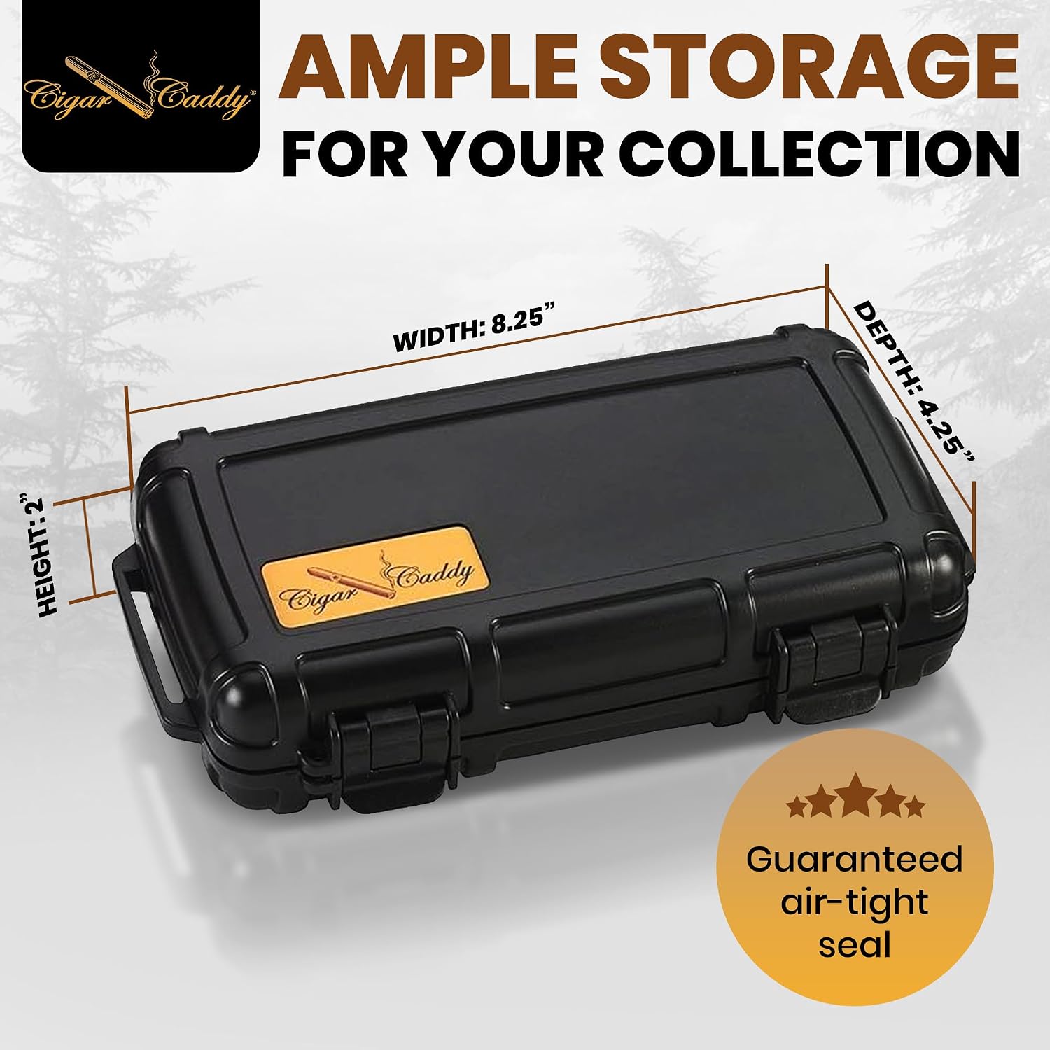 Cigar Caddy 3400 Matte Black Travel Cigar Humidor Case with Airtight Seal | Portable Humidor Box Cigar Travel Kit | Waterproof, Crush-Proof Cigar Holder with Humidifier Disc, Holds 5 Churchill Cigars