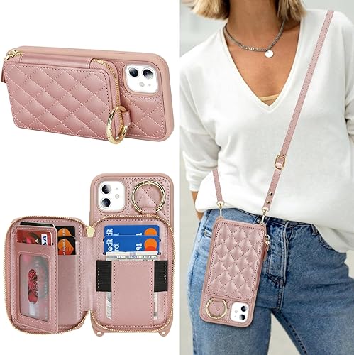 Miniatura 45 de Funda Cartera Bandolera para iPhone 11, Cuero PU Cremallera Bolso Cartera Funda Plegable con Tapa, Funda Folio con Soporte con Ranuras para Tarjetas
