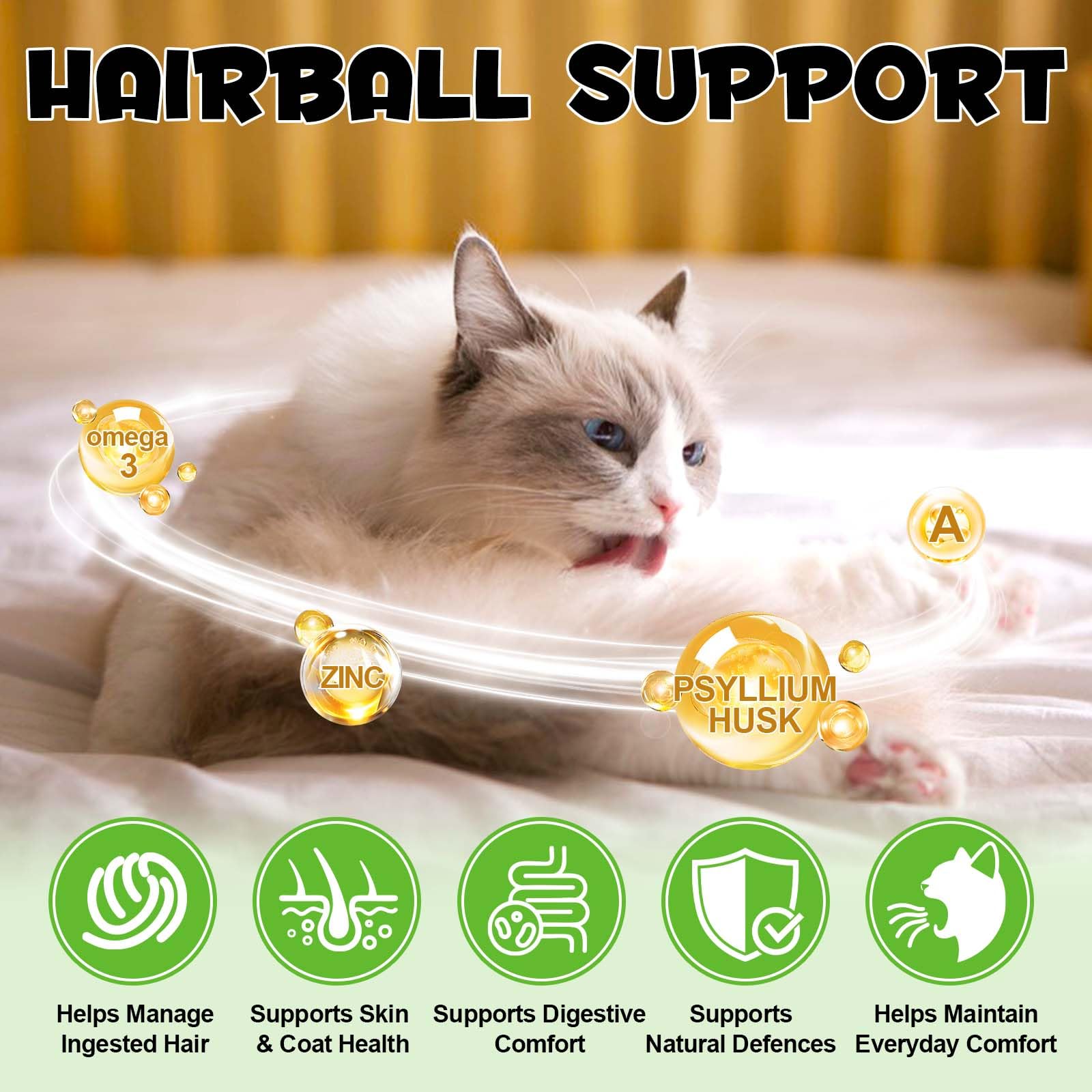 Hairball Lot de 2 traitements pour chats 200 g 60 jours avec oméga-3 et fibres alimentaires Soutient la digestion, la peau et le pelage