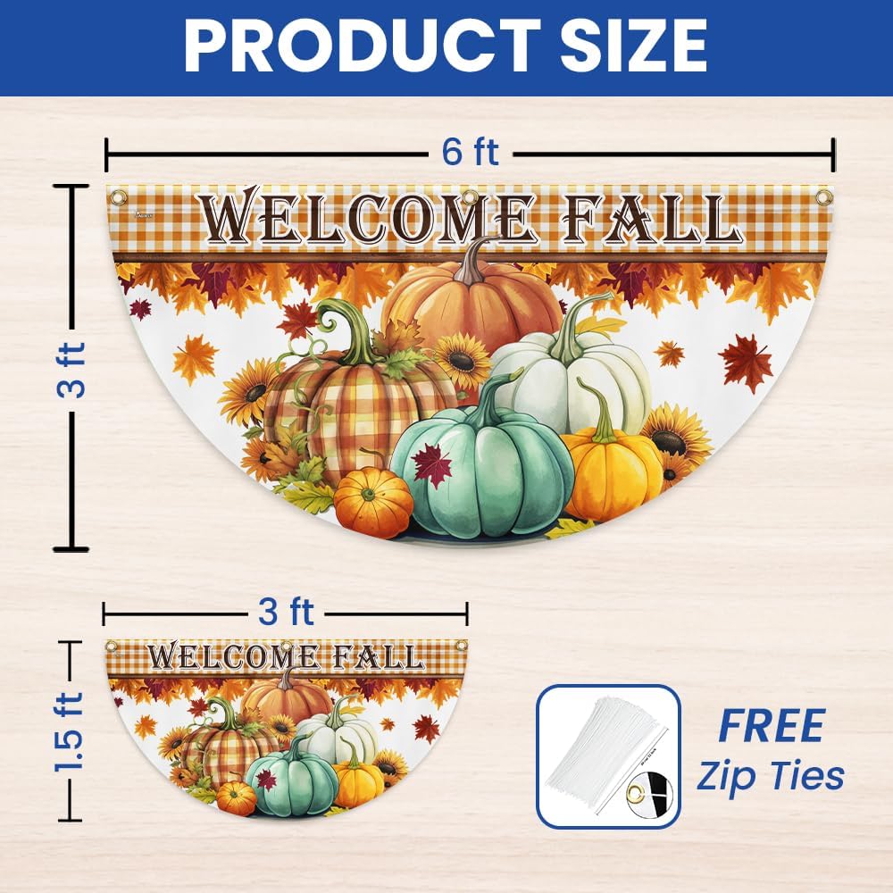American Flag Welcome Fall Pumpkins Non-Pleated Fan Flag MLN3621FL, 1.5x3 ft, 4 Pack Suitable for Outdoor and Indoor