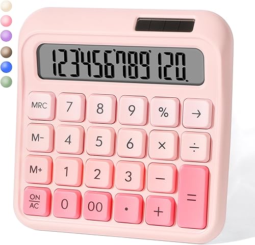 Calculadora de Escritorio, 12 Dígitos, Pantalla LCD Grande, Botones Grandes, Calculadoras de Escritorio de Energía Dual Solar y Batería, Lindas y