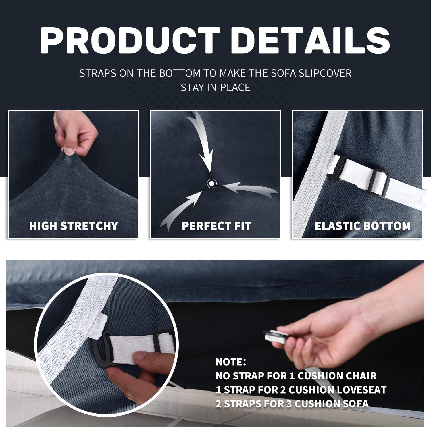 CHELZEN Copridivani in velluto Copridivano elastici spessi a 2 posti per cani animali domestici Fodera per divano Love Seat Protezione per mobili per soggiorno (2 Posto, Blu Navy)