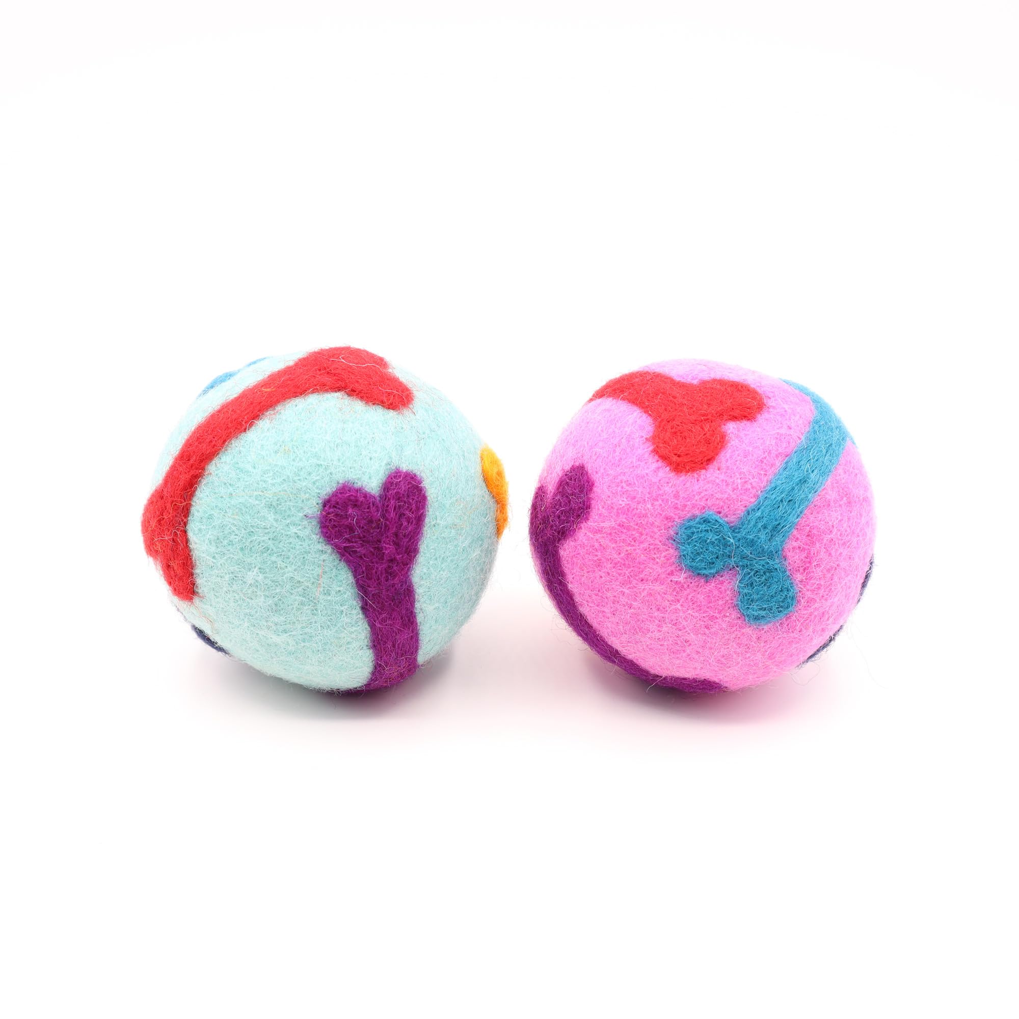 Felt Balls Interactive Fetch and Play Dog Toy Wool Balls Chew Bone Patterns Teeth Gum-Friendly 2-Pack