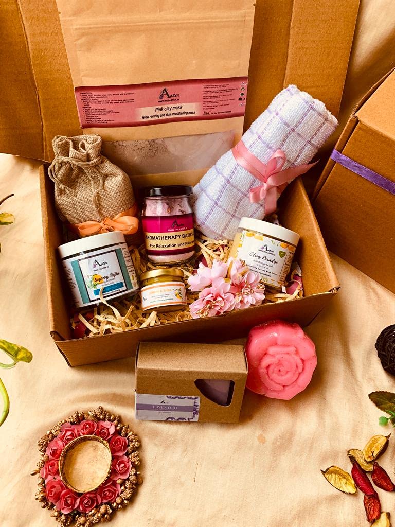 Aster clean beauty pamper Box| 10 items hamper | Gift set for him/her | | Ultimate spa box | Pamper hamper | Care package gift | Vegan |