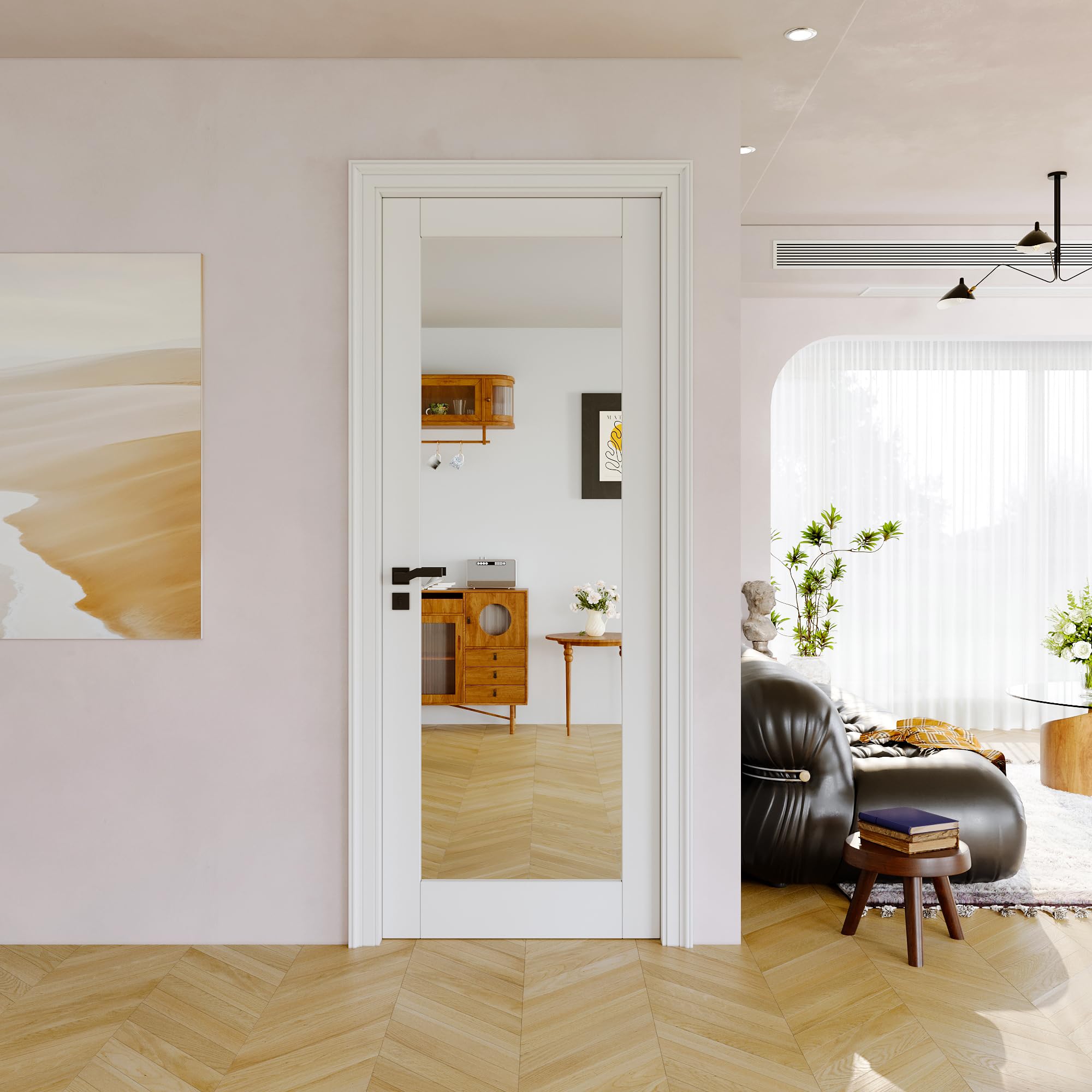 30" x 80" Slab Door, One Side Mirror Interior French Door, Pre-Finished Paintable Single Panel for Utility Room Pantry Closet as Prehung, Pocket, Bifold, Barn Doors-Shaker w/o Hardware, White Doors