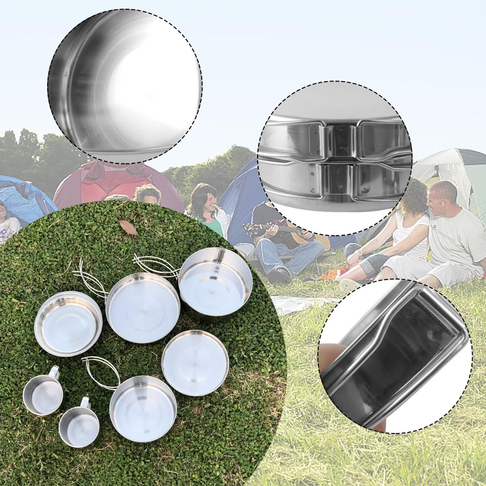 Pentole Campeggio Acciaio Inox, Set Pentole Da Campeggio Da 9 Pezzi, 2-3 Persone, Set Da Cucina Da Campeggio Pieghevole, Per Pentole, Per Picnic, Campeggio, Escursionismo