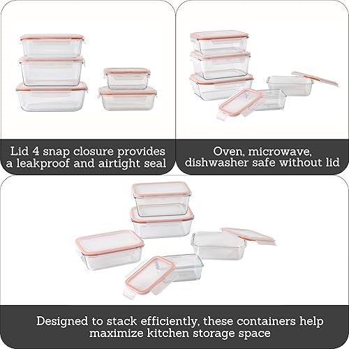 Miniatura 2 de IMUSA Contenedores de vidrio para almacenamiento de alimentos con tapas, juego de 10 piezas de vidrio borosilicato, recipientes para preparación de