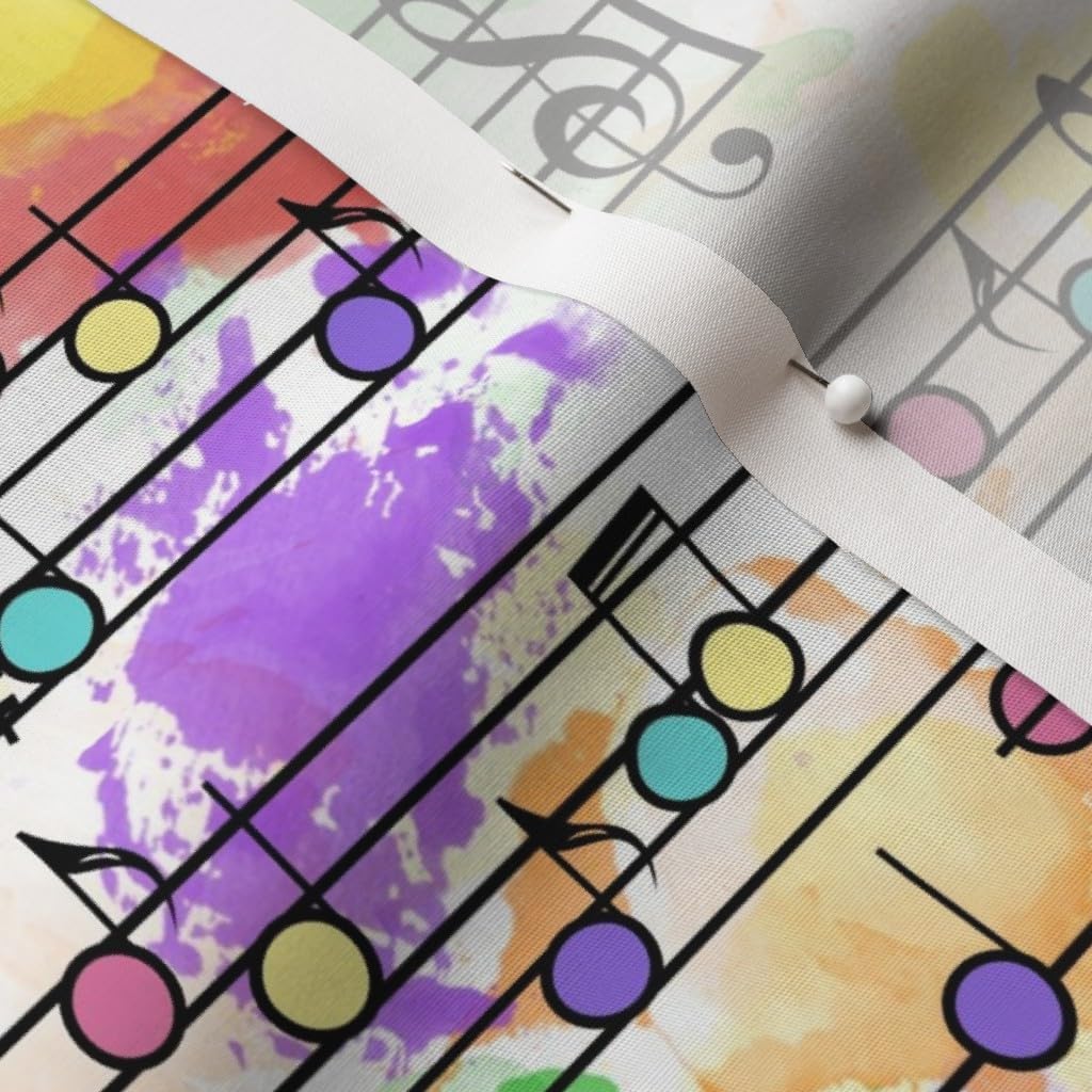 Spoonflower Fabric - Pastel Colors School Music Watercolor Notes Musical Printed on Cotton Poplin Fabric by The Yard - Sewing Shirting Quilting Dresses Apparel Crafts