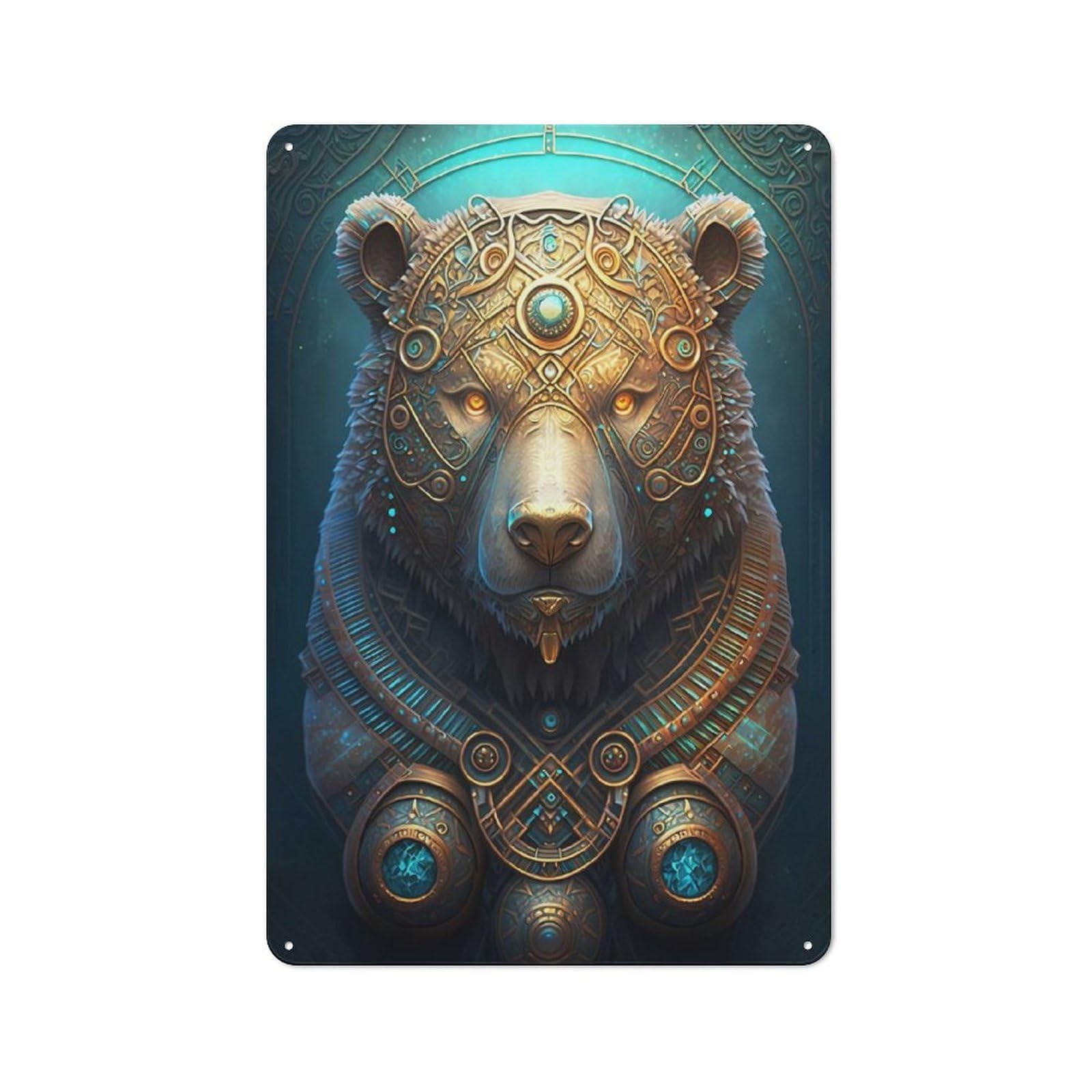Junmoney Style-16 Metal Wall Sign 30X20cm Featuring Mystical Cosmic Bear For Café Or Restaurant, A New Home Present For Hospitality Interior Collectors