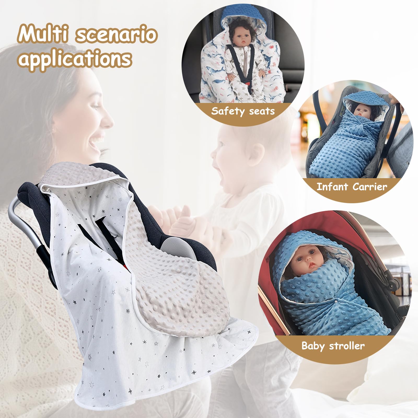 Coperta per Bebè Seggiolino, 90x90cm Coperta Ovetto Neonato, Universale Coperta Passeggino, Coperta per Ovetto, Copertina Neonato, Coperta per Passeggino per Seggiolino, Passeggino