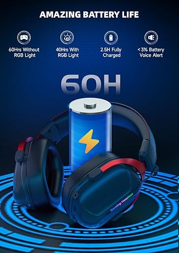 Miniatura 4 de Gonbouyoku Auriculares inalámbricos para juegos, 2.4 GHz USB Dual Wireless Gaming Auriculares para PS5, PS4, Switch, PC, Mac, Bluetooth 5.3, batería