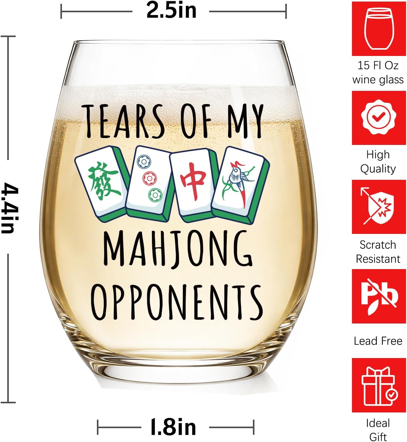 Funny Mahjong Gifts for Women,Mom,Friends,Wife, Tears Of My Mahjong Opponents Stemless Wine Glass,Mahjongs Players Accessories,Gag Gifts for Mahjongs Players Birthday Christmas