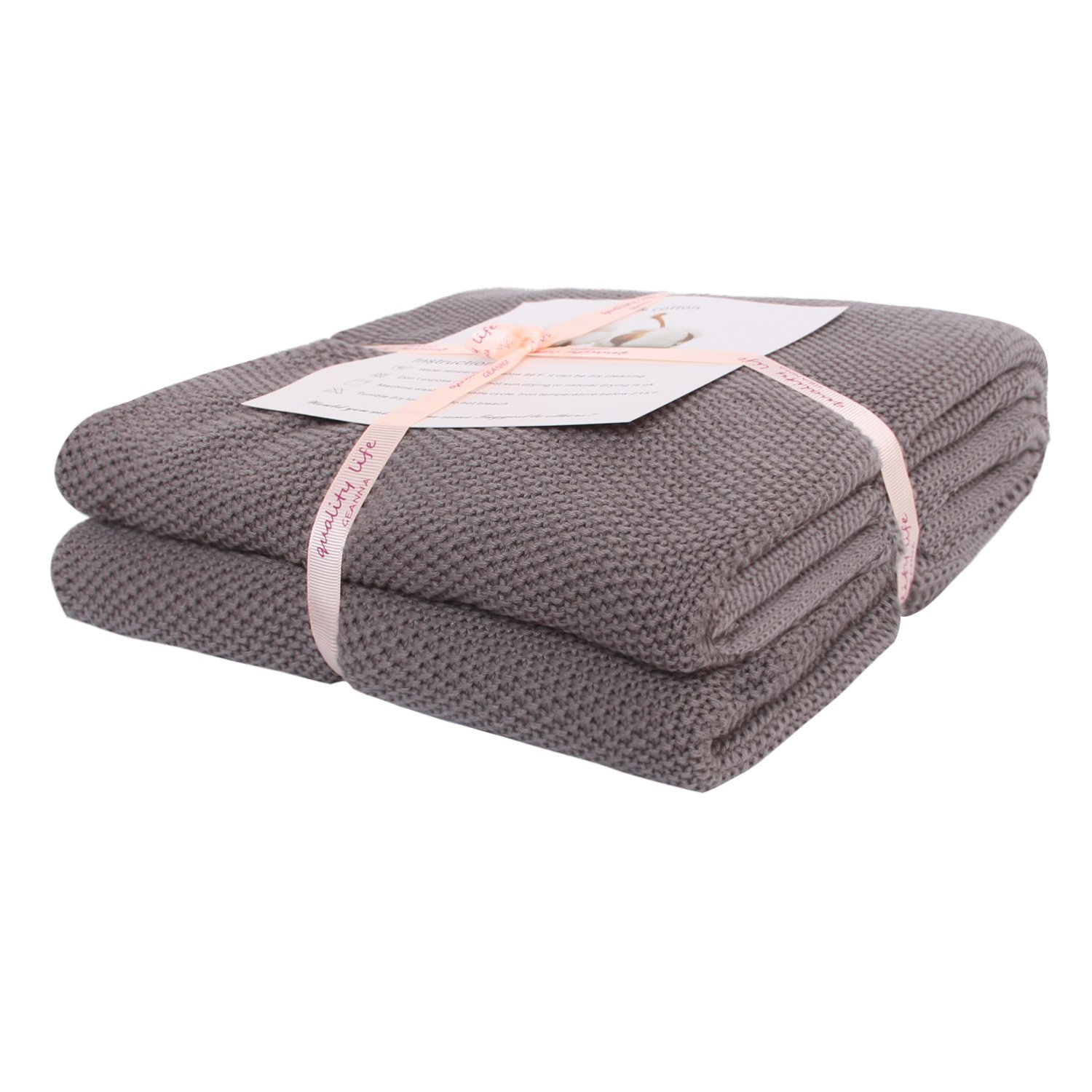 Adory SweetyThrow Blanket Moss Stitch Solid Soft Sofa Couch Decorative Knitted Blanket,50 x 60 inch, As Gift with Free Washing Bag (Grey)