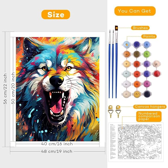 Foto 2 de 7 de TANGFEIY Kits de pintura al óleo, pigmento de lobo de color sobre lienzo