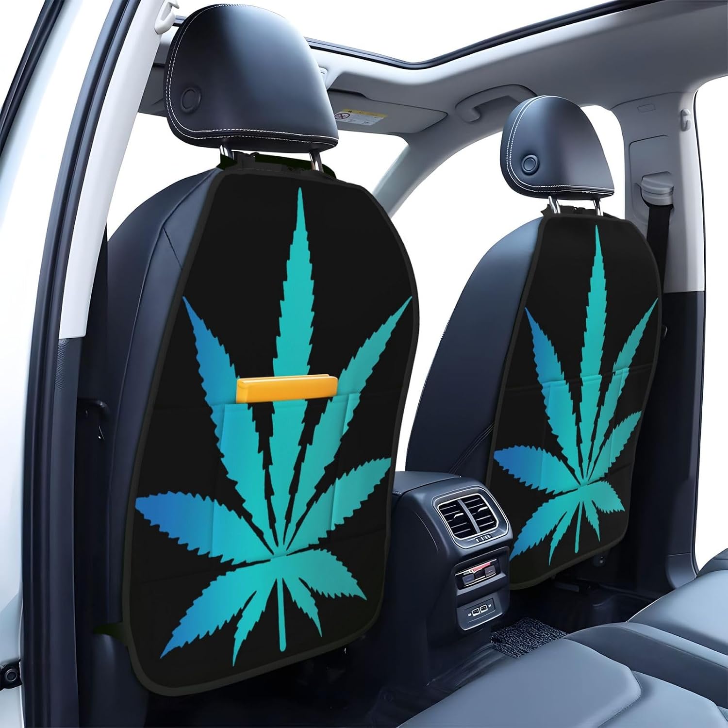 Weed Leaf Logo 2-Piece Set of Car Seat Kick Protectors for Front Seat Backrests, Used for Car Rear Seat Backrests Protectors