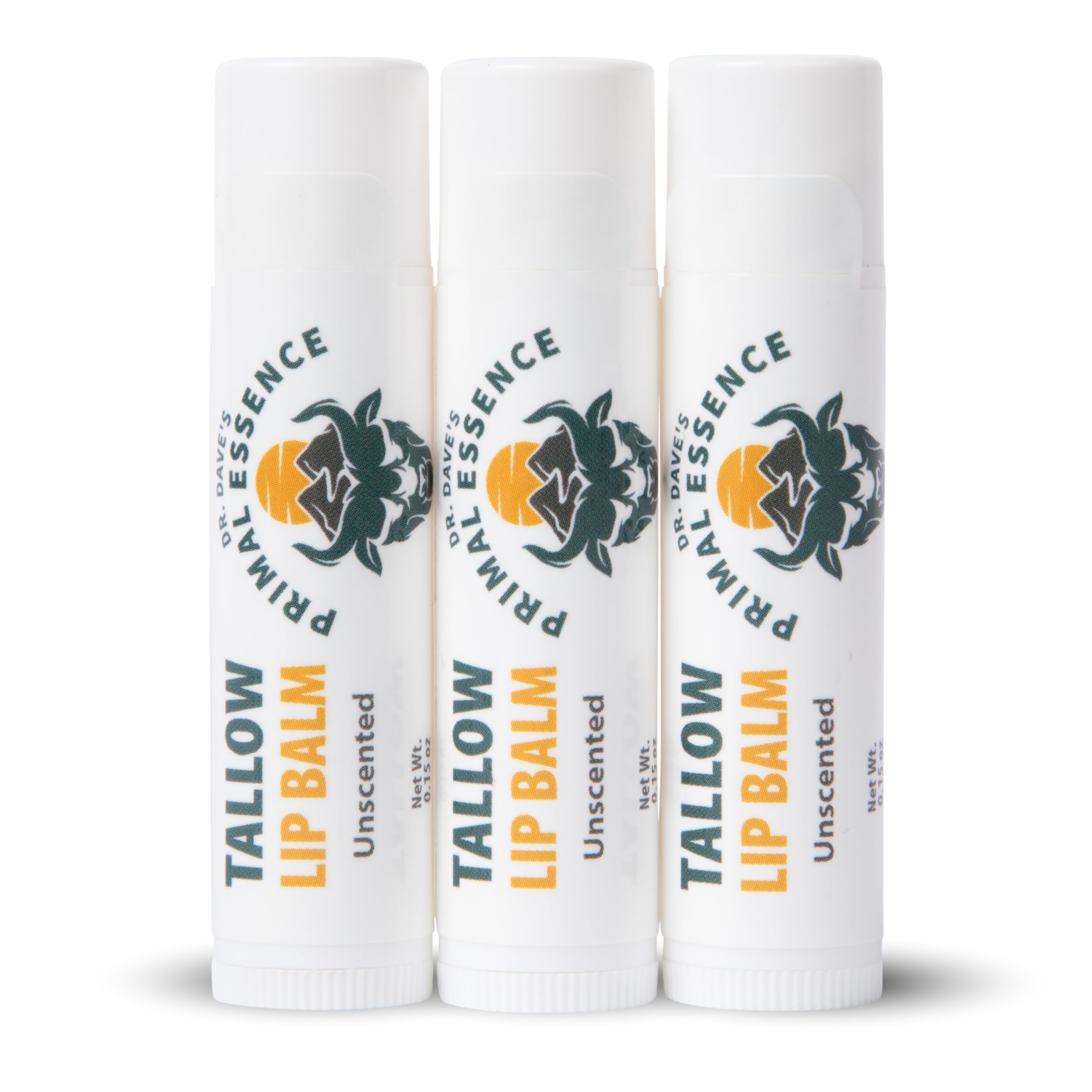 Moisturizing Tallow Lip Balm – Grass-Fed Beef Tallow with Organic Coconut Oil, Beeswax, and Vitamin E – Unscented Lip Balm Set – Travel Essential - 3-Pack