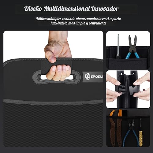 Miniatura 5 de Sposuit Organizador de maletero de 70 litros y 11 bolsillos, plegable, con divisores extraíbles y asas reforzadas, organizador de maletero grande,