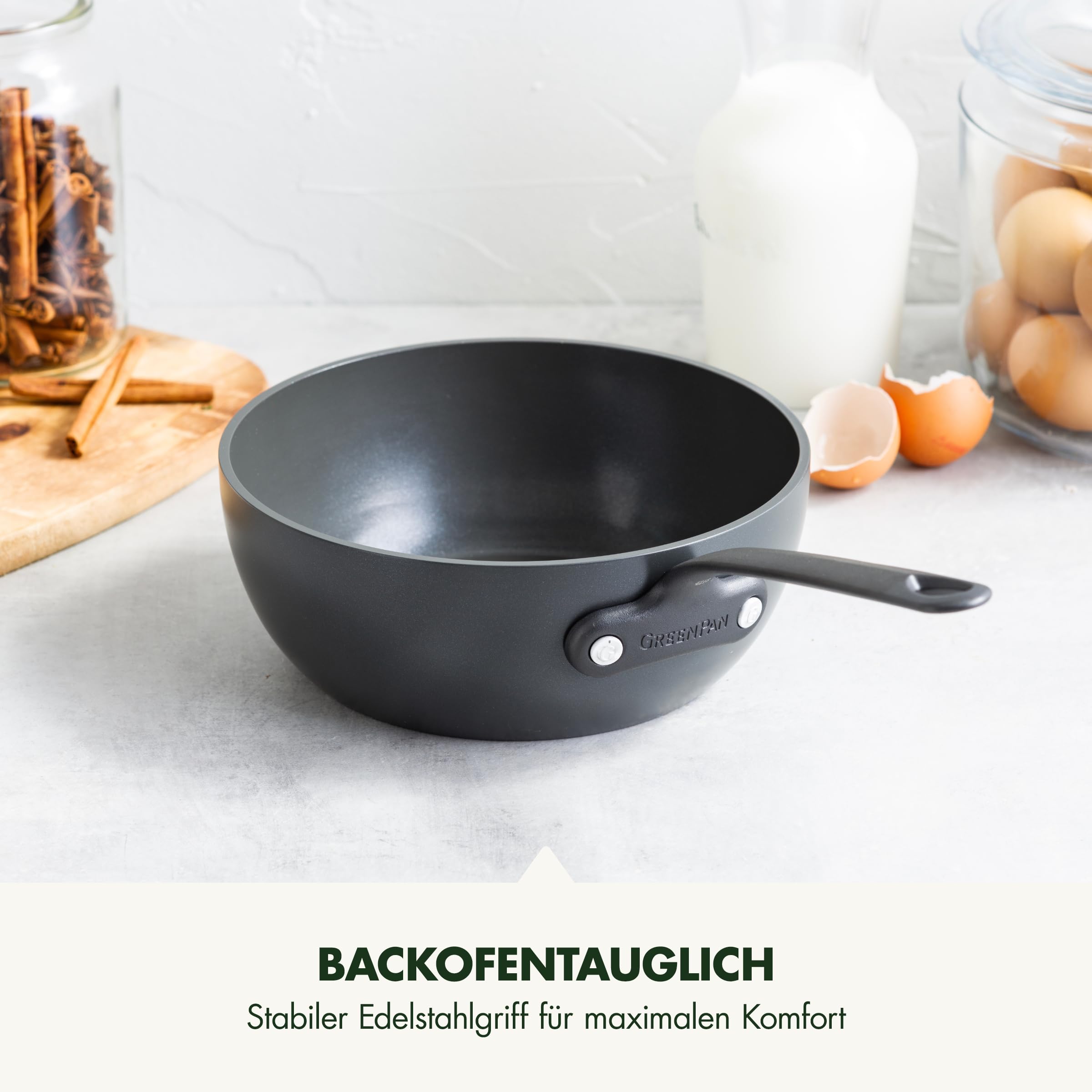 GreenPan Craft Hartanodisierte gesunde keramische Antihaft-Stielkasserole 20 cm/2 Liter, PFAS-frei, induktionsgeeignet, spülmaschinenfest, backofenfest, Schwarz