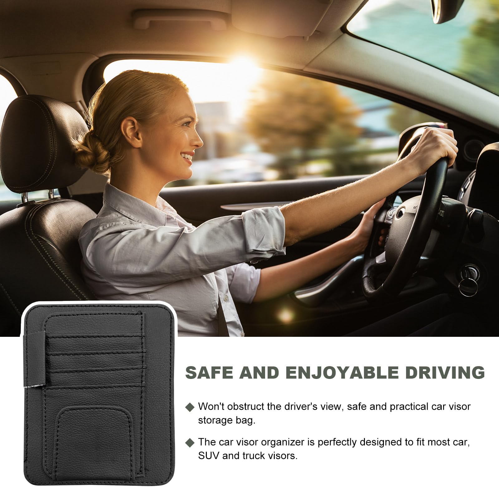 BELOMI Car Sun Visor Organizer, Net Zipper Storage Pouch Sunglasses Holders, PU Leather Document Case Bag With Multi-Pocket For Card Pen Key Cash, Universal Auto Truck Interior Accessories (Blue