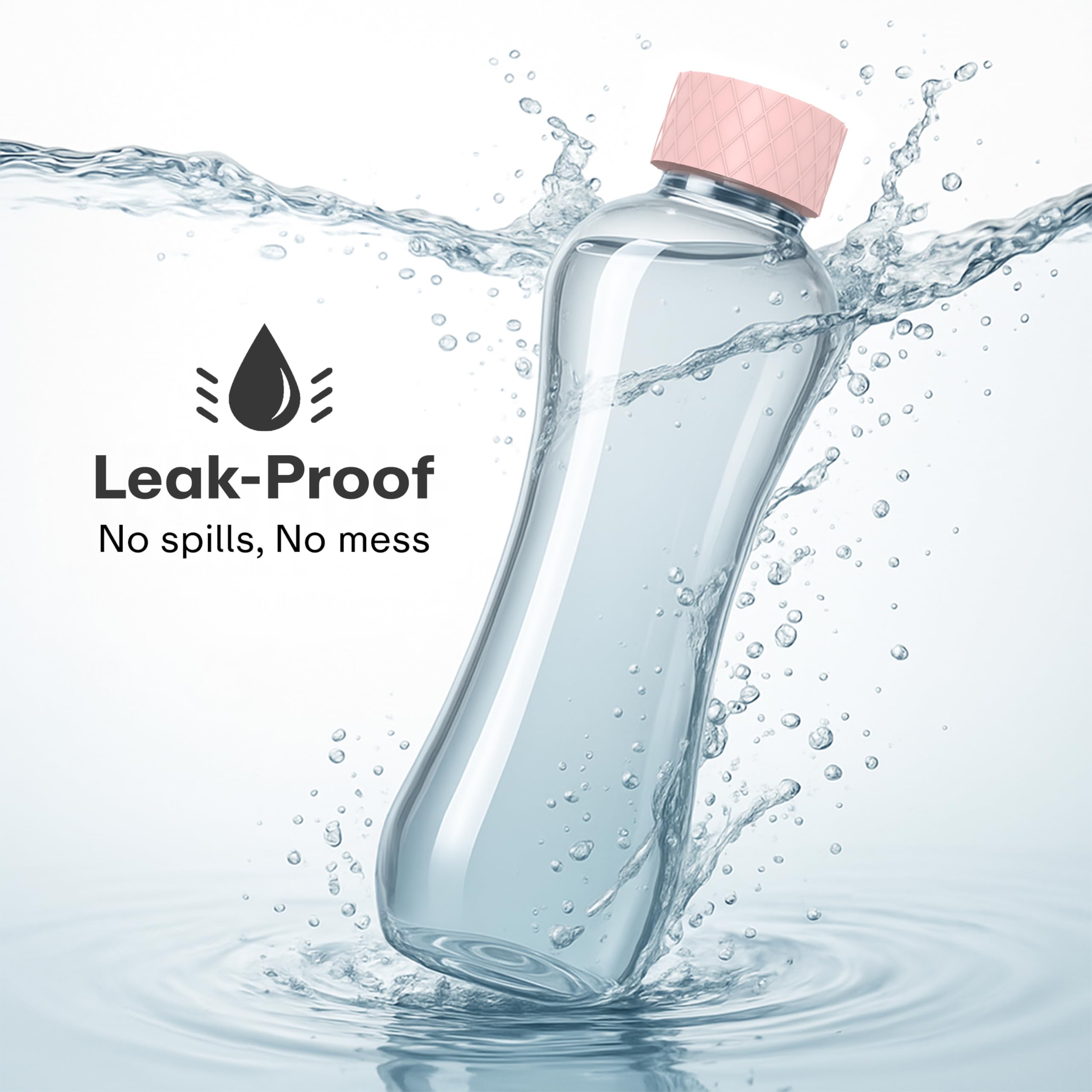 Rioware Botella de agua de vidrio de 1 litro, tapa hermética, a prueba de fugas, tapa de silicona, botellas de agua para nevera, hogar, oficina y gimnasio (rosa, paquete de 2)