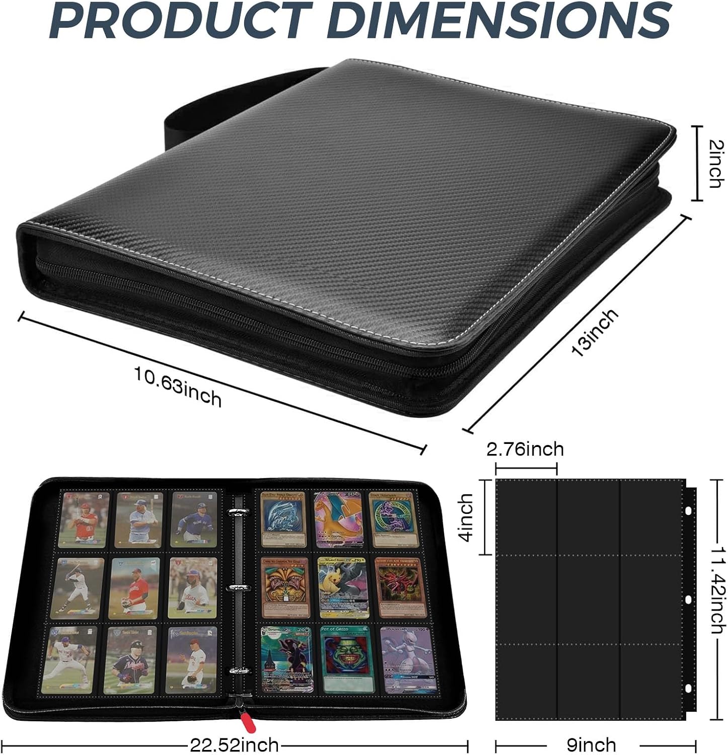 9-Pocket Trading Card Binder, Holds 360 Cards 20 Sleeves (Black) image 2