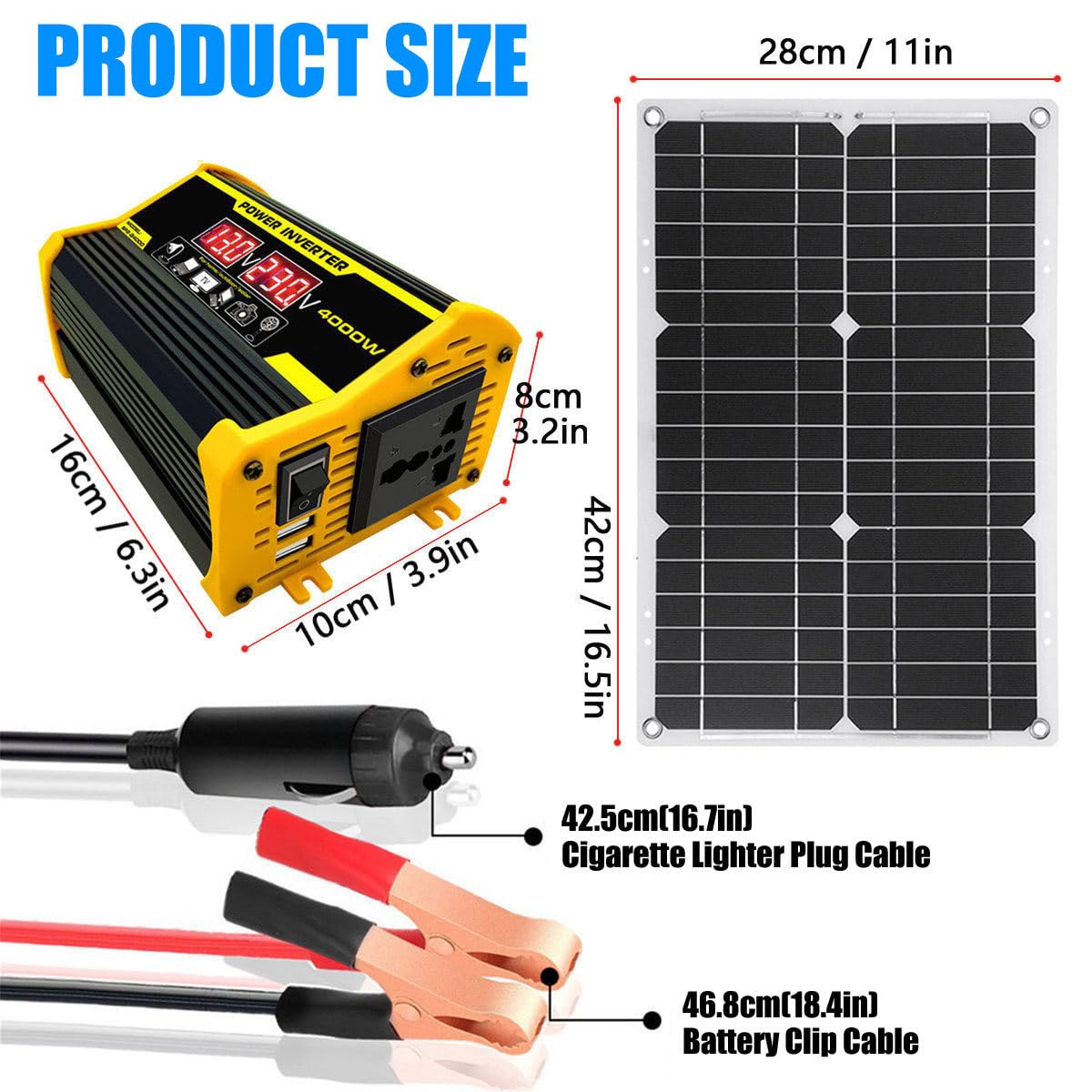 Controlador De Panel Solar E Inversor - Placas Solares para Casa Kit Completo con Panel Solar De 18W E Inversor De 400W, Controlador De Carga Solar De 30A Yellow-220V