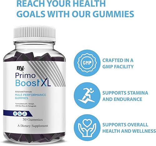 Miniatura 2 de BLUE VIBE Paquete de 2 gomitas Primo Boost XL, suplemento PrimoBoostXL de rendimiento diario Shilajit y miel de manuka, suplemento de apoyo avanzado