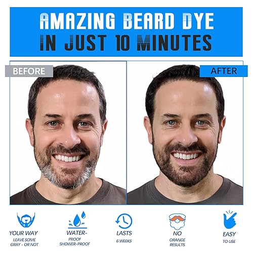 Miniatura 2 de Champú de tinte para barba y bigote para hombre, cobertura instantánea 100% de cabello gris, champú de color negro 3 en 1 para cabello facial para