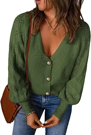 Astylish Women 2023 Long Sleeve Open Front Knit Button Down Cardigan Sweater