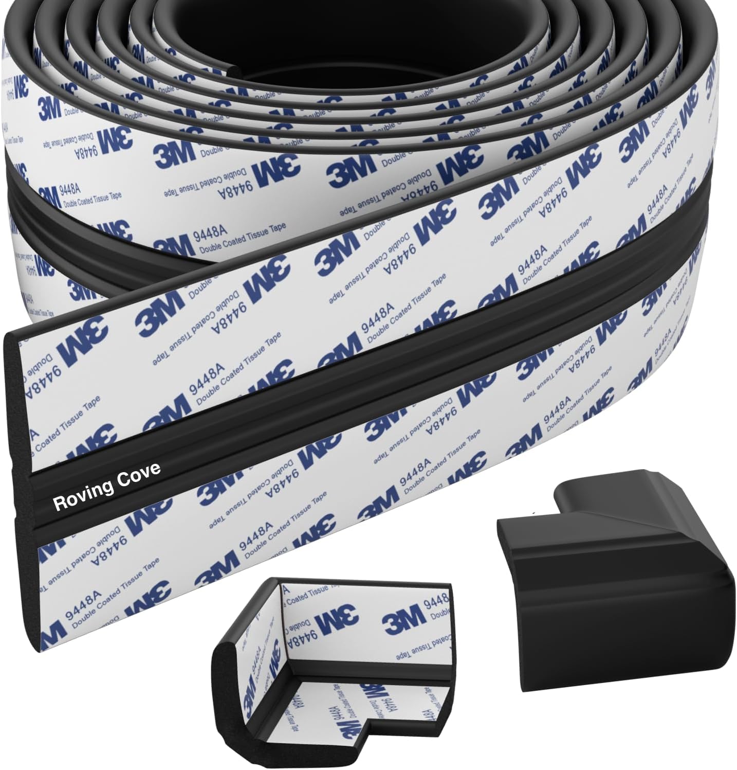 Roving Cove PreFit (Broad) Fireplace Edge Corner Protector (Extra Wide 9ft Edge 2 Corners), Baby Proofing Bumper Guards, Onyx Black, Pre-Taped, for Straight Surfaces - New &amp; Improved