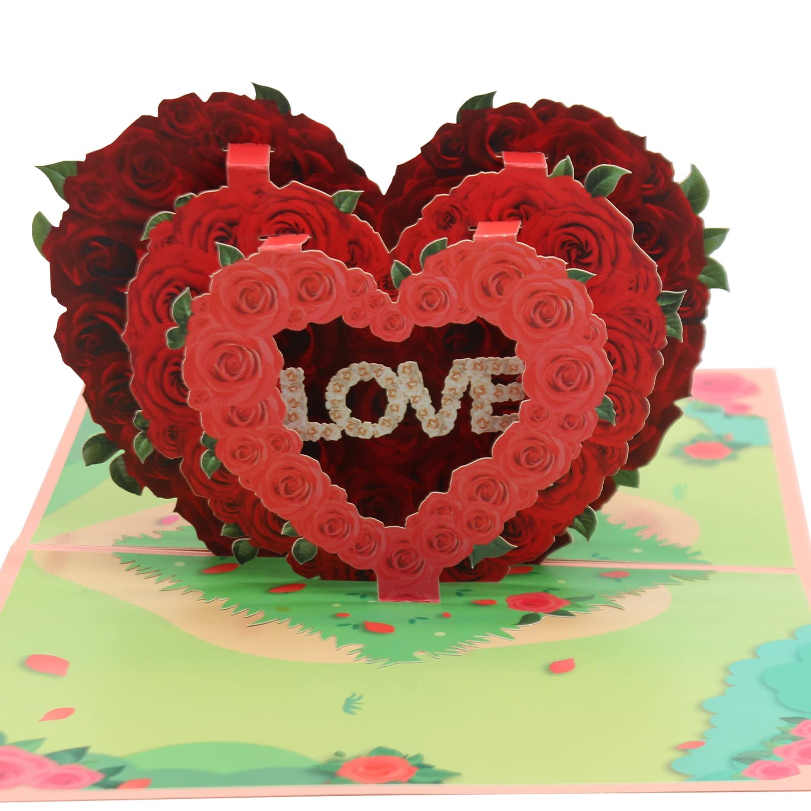 SYOSI Rose Heart Pop Up Card Valentines Day Card Greeting Cards Handmade 3D Paper Popup Cards for Valentines Day Gifts, Mother's Day, Birthday, Wedding Anniversary, Cover with Note Card and Envelope