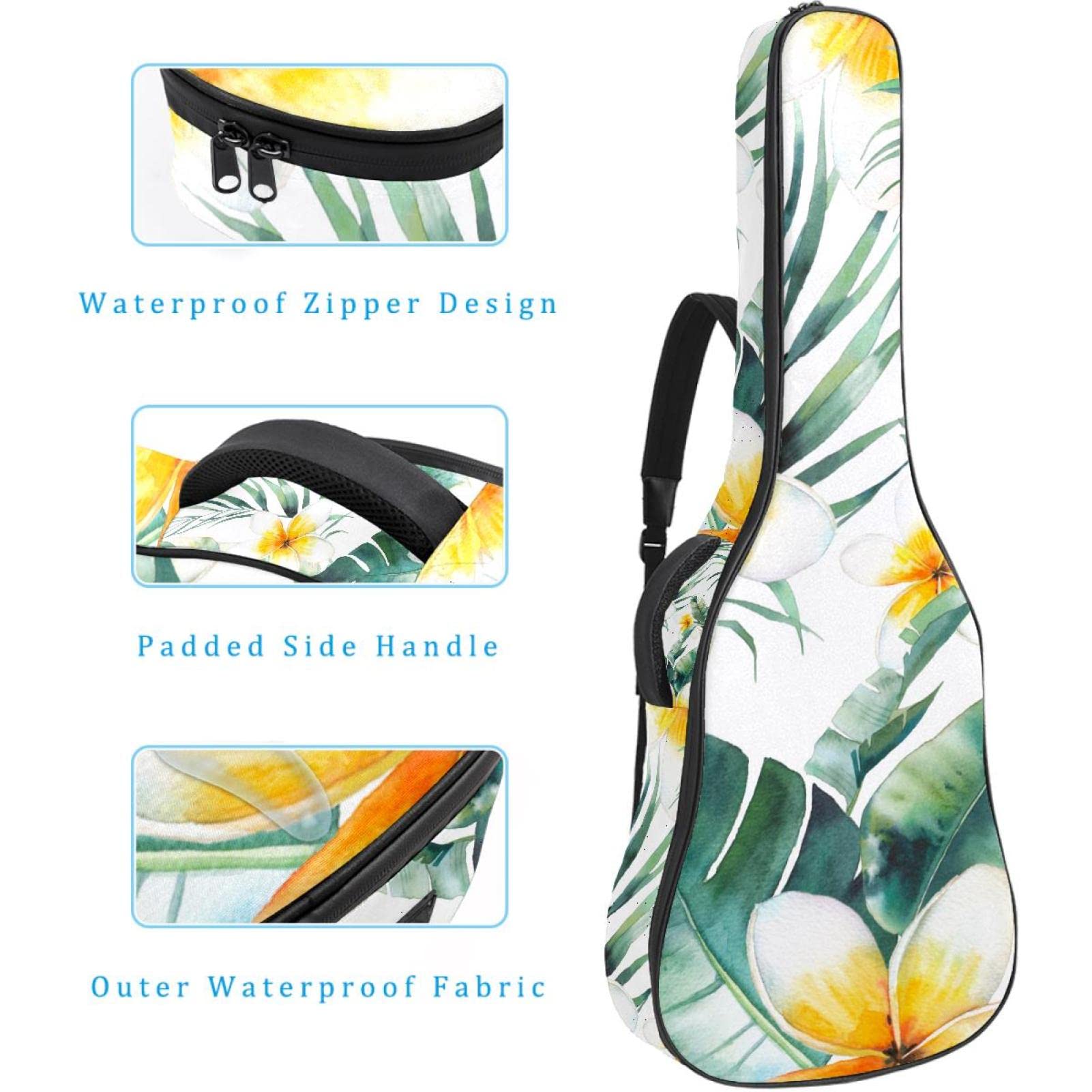 Torba na gitarę akustyczną wodoodporna gitara plecak gruby miękki wyściełany tropikalne liście palmowe klasyczna obudowa na gitarę, Kolor7, 42.9x16.9x4.7 in, Organizer do torby