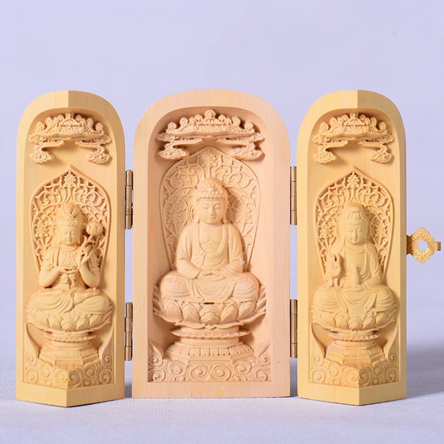 三開仏 三開仏像 木彫り 置物 観音像 阿弥陀如来【kurokunn】H 三開仏 三開仏像 木彫り 置物 観音像 阿弥陀如来 勢至菩薩