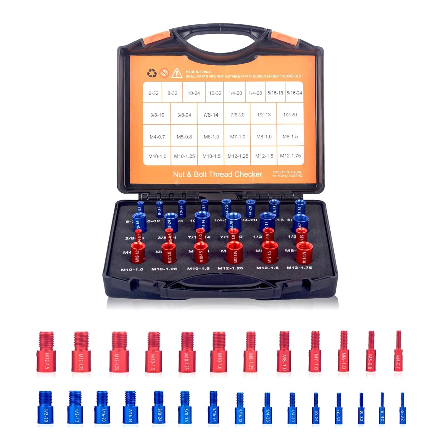 Stalye Nut and Bolt Thread Checker (Red & Blue) Nut and Bolt Size Gauge