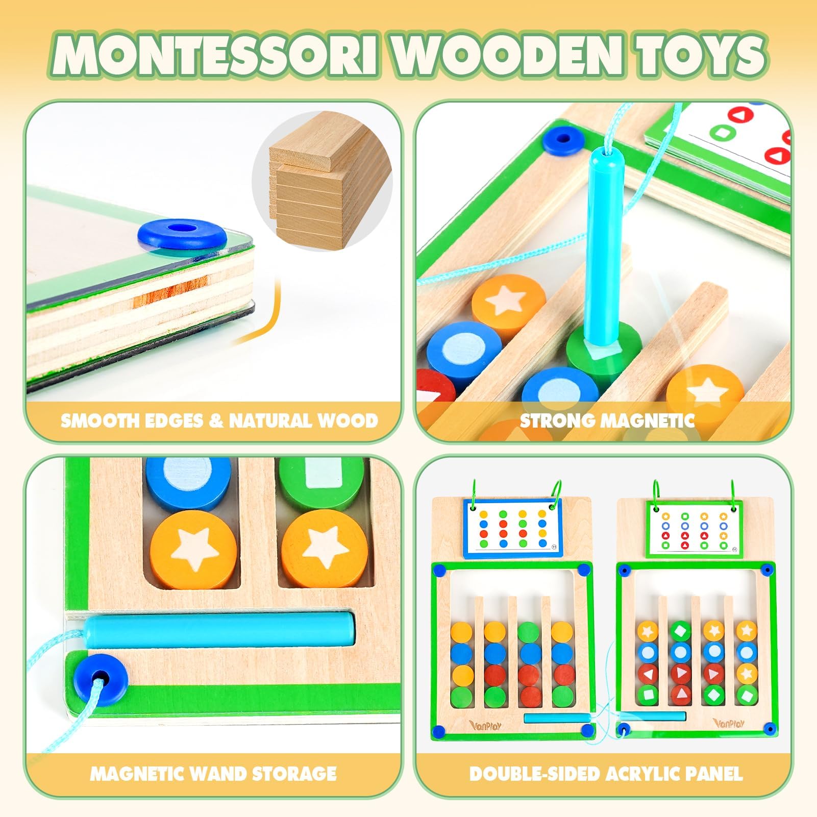 Vanplay Montessori Zabawka od 3 4 5 6 lat, Gry magnetyczne Labirynt Zabawka z sortowaniem z drewna, Zabawka edukacyjna Prezent Zabawka od 3 4 5 6 lat dla dziewczynek i chłopców