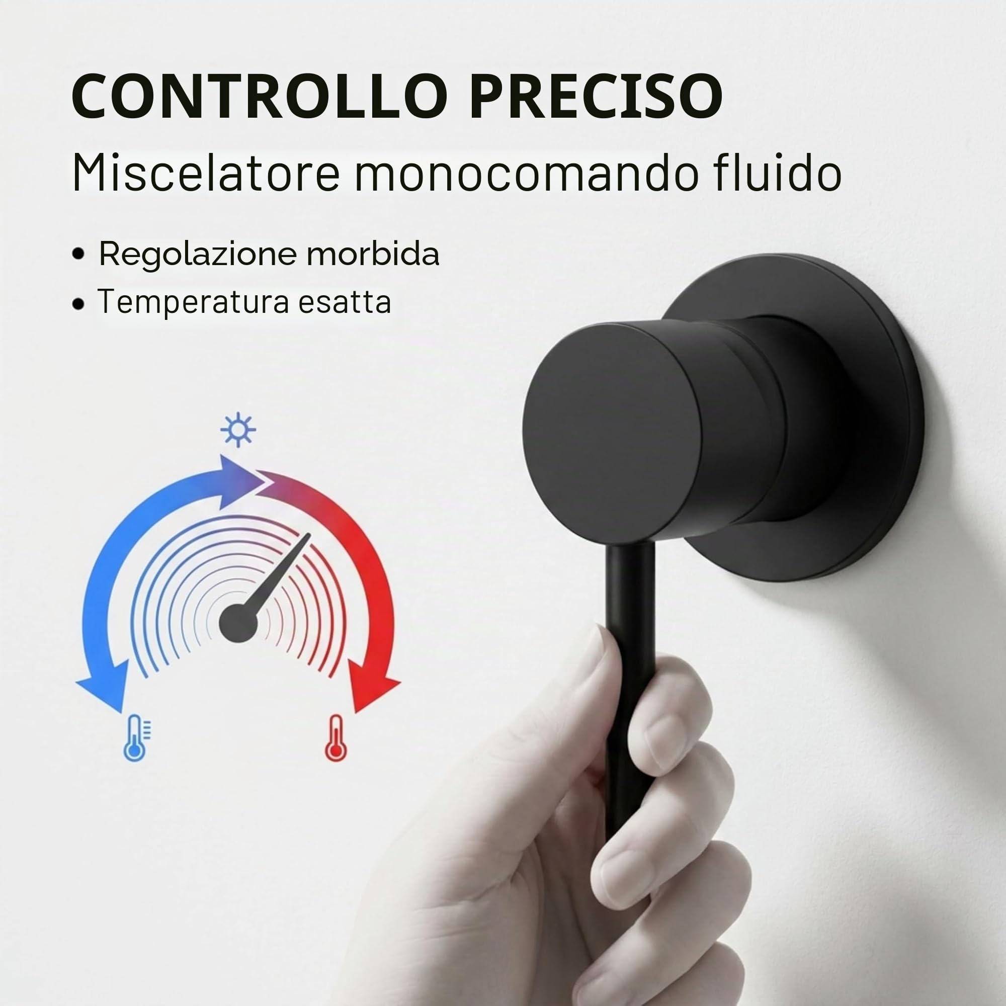 VALAZ Rubinetto Bagno Lavabo a Muro Nero Opaco | Miscelatore Lavabo Bagno Acqua Fredda e Calda, Risparmio Acqua | Installazione Facile | Ottone, Inossidabile, Elegante, Becco 21cm, Serie Guadiana
