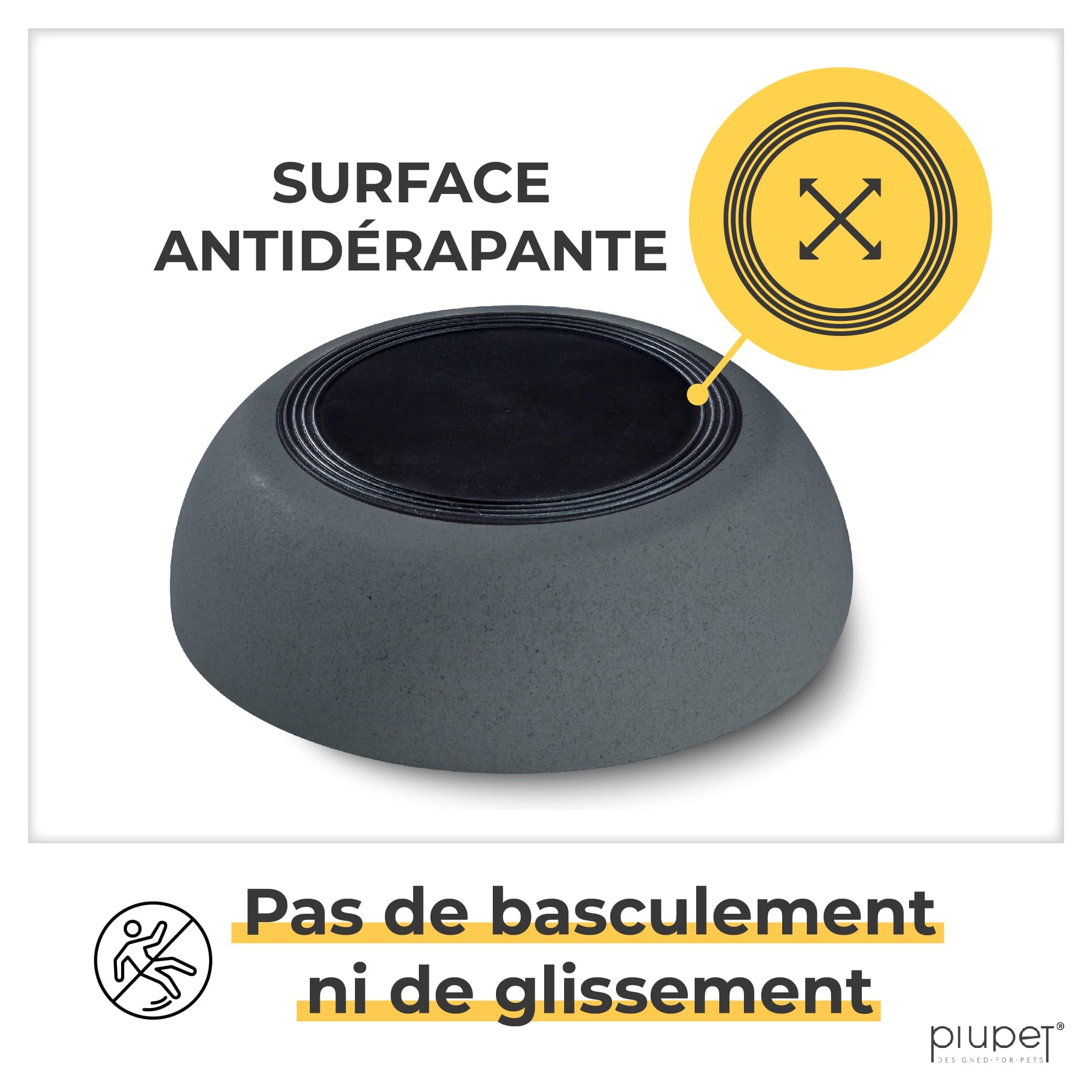 PiuPet® 2X Gamelle Chien 1,6L - Abreuvoir et Mangeoire en Bambou - Gris