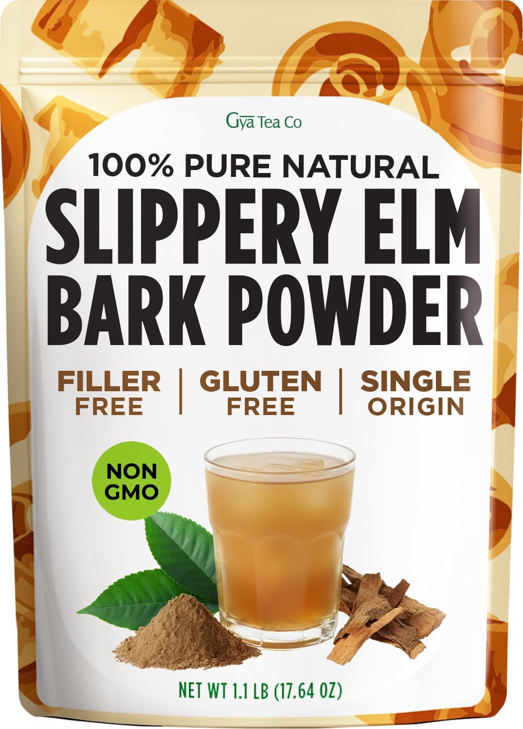 Gya Tea Co Slippery Elm Bark Powder 1.1 lb (17.64 oz) - Traditional Herb Elm Inner Bark that Soothes Throats, Coughing & Digestion for Women & Men - Non-GMO, Pet Friendly, Vegan